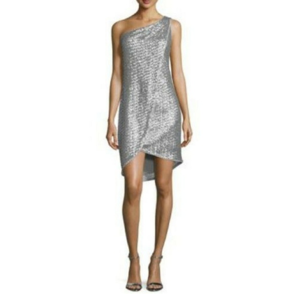 halston heritage silver dress